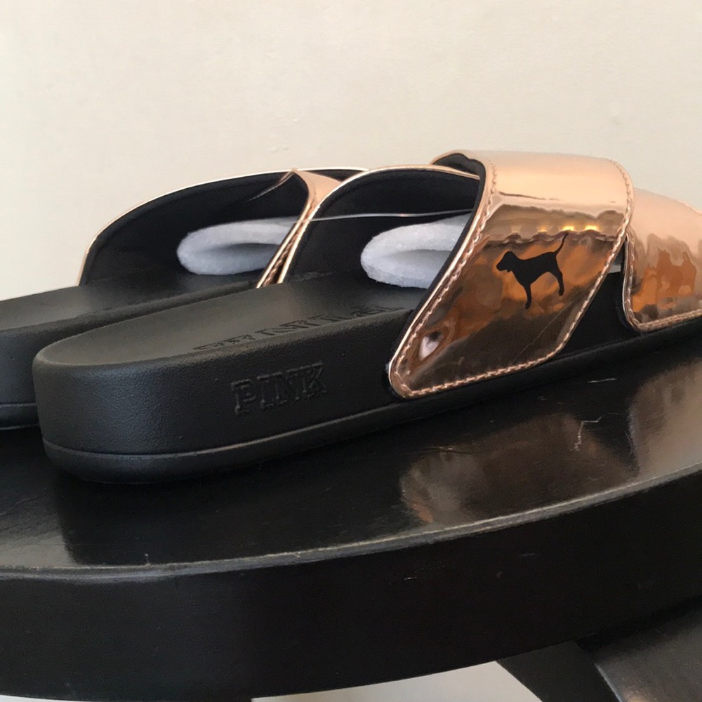 Victoria’s Secret PINK Metallic Rose Gold slides - Picture 2 of 4